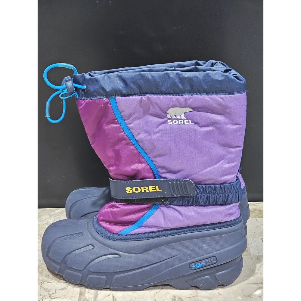 Sorel Kids Waterproof Winter Snow Boots Purple Blue Hook and Loop Size 6 USA